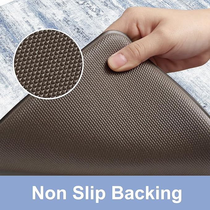 KIMODE Anti Fatigue Mats for Kitchen Floor 18"x28", Farmhouse Half Circle Kitchen Rug, Cushioned Kitchen Floor Mat Non Skid, Memory Foam Kitchen Mat for Laundry Office Sink Desk Blue
