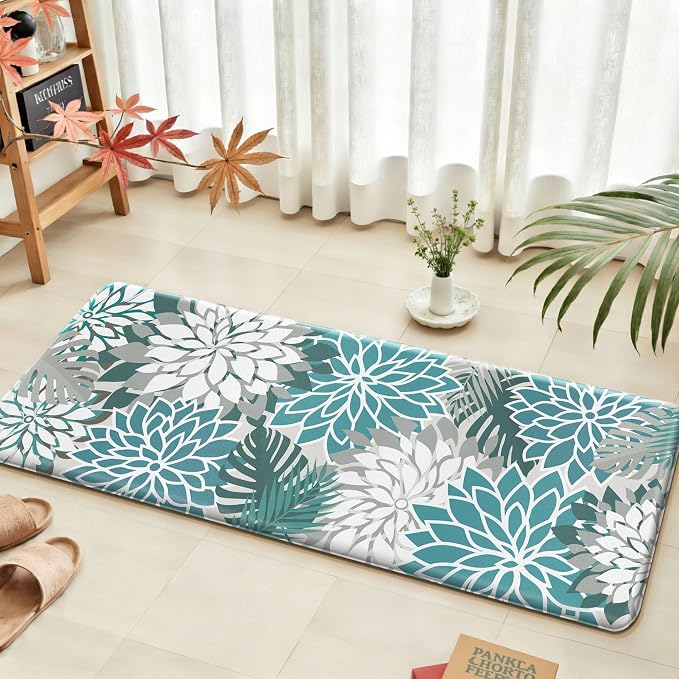 Arenarug Kitchen Mats for Floor 2PCS Cushioned Anti Fatigue Kitchen Mats Waterproof Non Slip Kitchen Mat Rug Set Comfort Foam Standing Mat for Sink, Laundry, Office, 24"x39"+24"x59", Teal