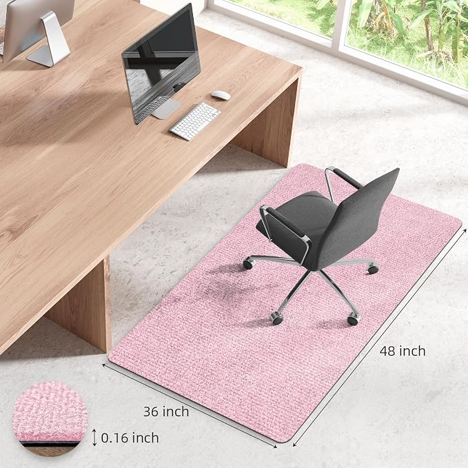 Durable Non-Slip Office Chair Mat for Hardwood Floors, 48"x36" Large Tile Floor Protector, Anti-Scratch Thick Heavy-Duty Recyclable Gliding Desk Mats for Computer Rolling Chairs, Pink