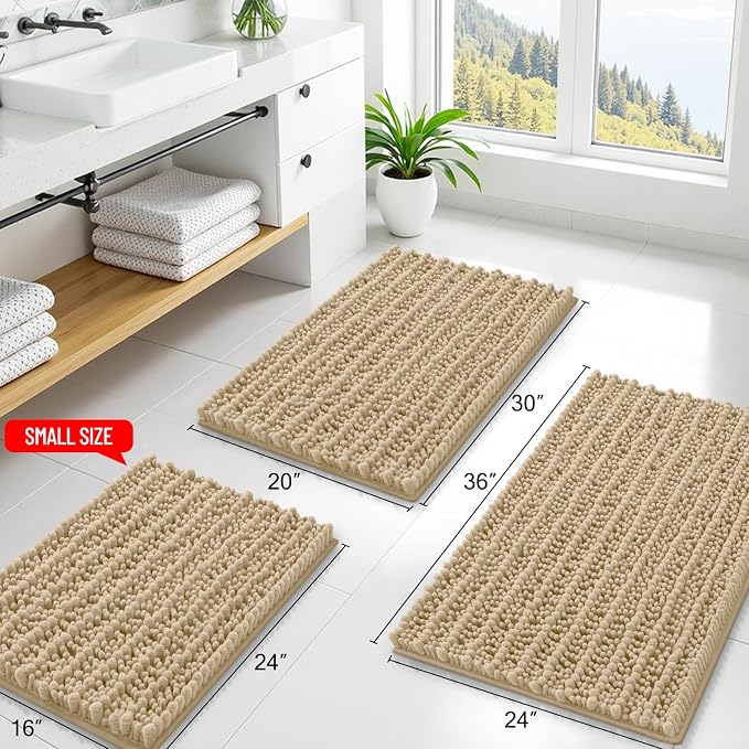 Smiry Bathroom Rugs Mat 59x20, Extra Soft Absorbent Chenille Bath Rugs, Non Slip Rubber Backing Machine Washable Quick Dry Bath Mats for Bathroom Floor, Tub, Shower, Home Decor Accessories, Beige