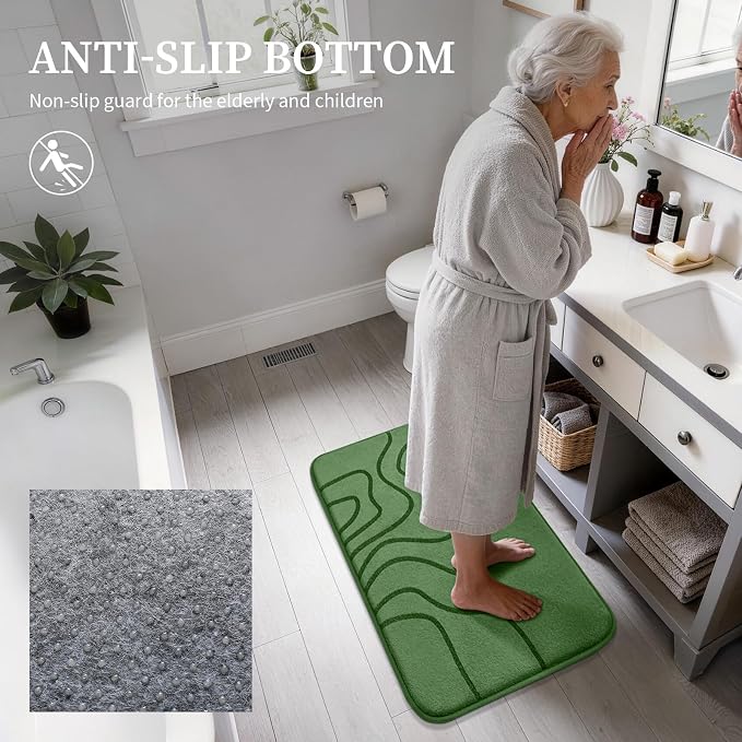 YIHOUSE Memory Foam Bathroom Rugs Sets 5 Piece - Extra Thick Ultra Soft Absorbent Bath Mat Set, Non-Slip Machine Washable Bath Rugs for Bathroom, Tub & Shower, Home Decor Accessories, Olive Green