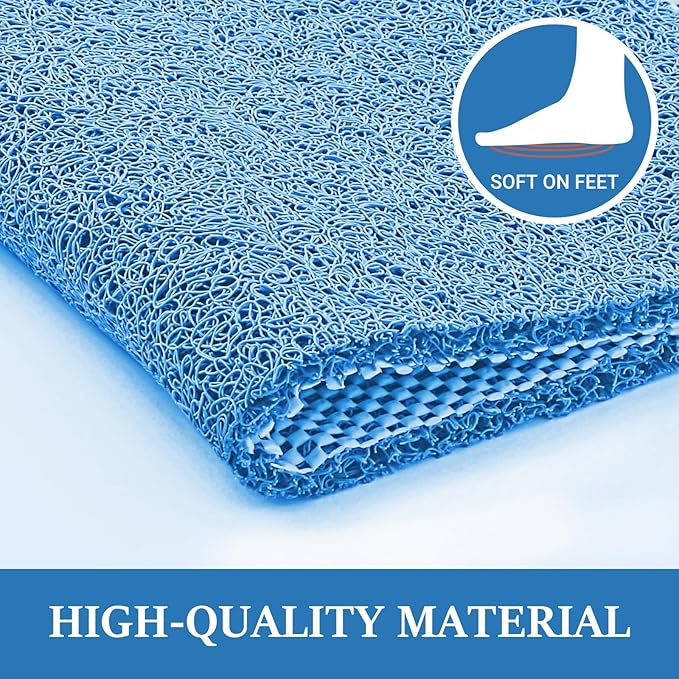 LuxStep Shower Mat Bathtub Mat,24x32 inch, Non-Slip Bath Mat with Drain, Quick Drying PVC Loofah Bathmat for Tub,Shower,Bathroom (Lake Blue)