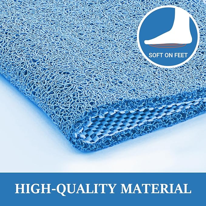 LuxStep Shower Mat Bathtub Mat,24x16 inch, Non-Slip Bath Mat with Drain, Quick Drying PVC Loofah Bathmat for Tub,Shower,Bathroom (Lake Blue)