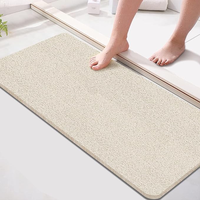 godehone Shower Mats Non Slip Without Suction Cups, PVC Loofah Bathroom Mats, Loofah Mats for Shower and Bathroom, Quick Drying, 15.7× 36 Inch, Beige