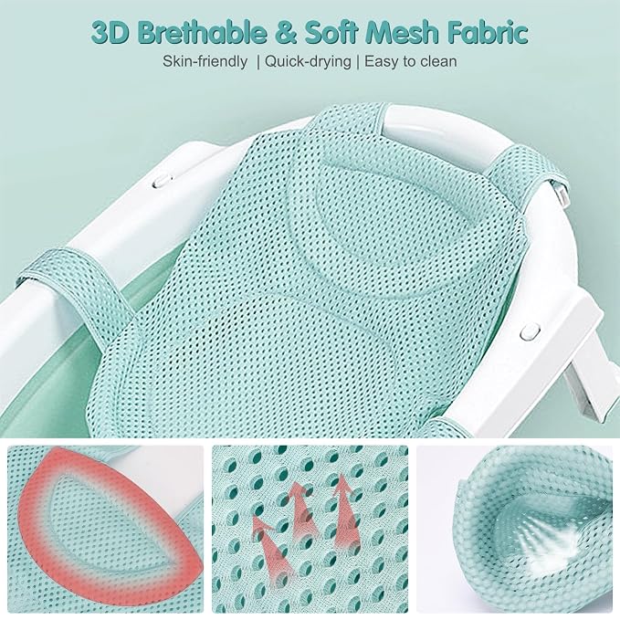Colorlife Baby Bath Seat Support Net Infant Bathing Seat Support Mat, Adjustable Comfortable Non-Slip Five-Pointed Baby Shower Net Bathtub Sit Up Mesh for Newborn 0-12 Months-Green(No Bathtub)