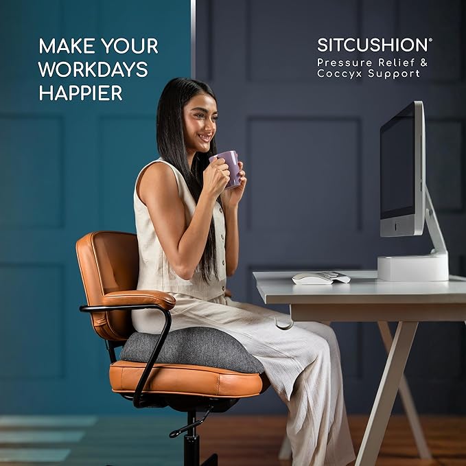 SitCushion X Large Office Chair Cushion for Sciatica Pain Relief, Memory Foam Seat Cushion for Car Seat Pad, Orthopedic Pillow. Computer Chair Cushion for Tailbone Pain Relief All Day Comfort (Gray)