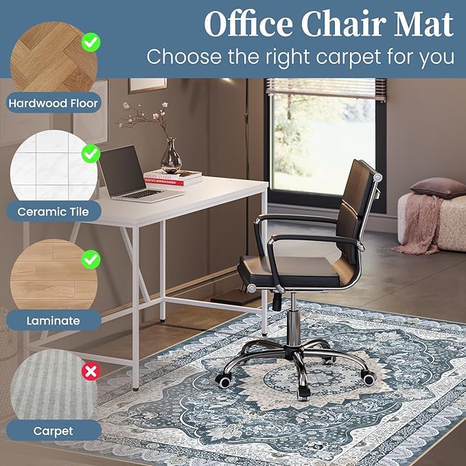 Office Chair Mat for Hardwood Floor & Tile Floor,48"X 60" Heavy Duty Desk Chair Mat for Hard Floors, Under Desk Rug for Rolling Computer Chair,Anti Slip,Low Pile Carpet Floor Protector-Square