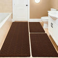 Waffle Bath Mat Set 3 Piece, Boho Woven Modern Bath Rug Absorbent Non Slip, Soft Bathroom Mats, Machine Washable Knit Bath Rugs with Herringbones for Bathroom, Bedroom, Kitchen, Shower, Tub, Brown