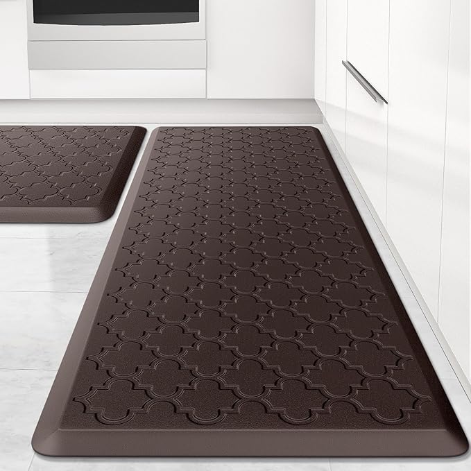 Kitchen Mat [2 PCS] Cushioned Anti-Fatigue Floor Mat Water Resistant Non-Skid Kitchen Mats and Rugs Ergonomic Comfort Foam Kitchen Rugs Standing Mat for Floor Office Sink (Chocolate,20"x30"+20"x47")