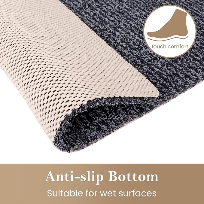 Shower Mat Bathtub Mat Non-Slip,36x16 inch, Soft Tub Mat with Drain,PVC Loofah Bath Mat (Phthalate Free) for Tub and Bathroom,Quick Drying,Black