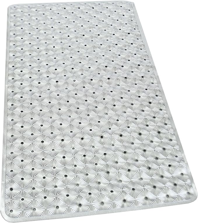 Bathtub Mat Non Slip with Suction Cups 15"x27" - Anti-Slip Shower Mat for Kids, Toddlers, and Seniors - Machine Washable Bath Tub Mat with Multiple Drainage Holes (Silver)
