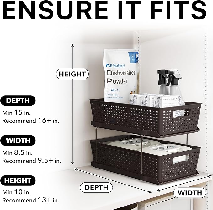 Simple Houseware 2 Tier Bathroom Organizer Tray Pull-Out Sliding Drawer, Under Sink Storage, Brown