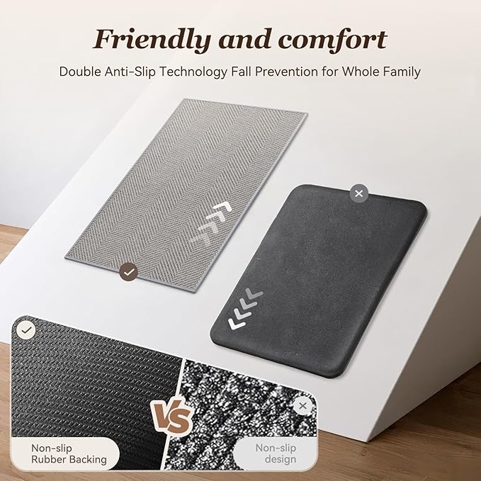AMOAMI Kitchen Mats for Floor, Non Slip Washable Kitchen Rugs Absorbent Quick Dry and Easy to Clean, Kitchen Runner Rugs for Kitchen in Front of Sink, 20“*47”, Grey
