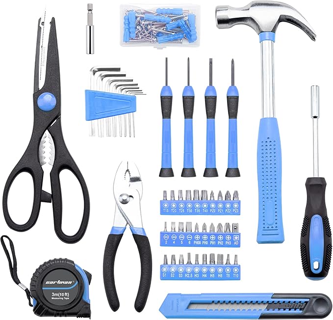 CARTMAN Home Tool Set Kit, Basic Household Hand Tools with Storage Case Light Blue