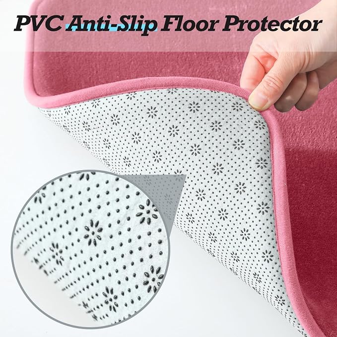 HUXMEYSON Bathroom Rugs Sets 3 Piece, Non-Slip & Quick Dry Bath Mat Set, Ultra Soft Velvet Bath Rugs for Bathroom, Toilet and Shower Floor, Pink