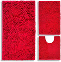 BOANKODU Bathroom Rugs Chenille 3-Piece Extra Soft and Absorbent Shag Bathroom Rugs, Machine Wash Mat, Strong PVC Non-Slip Underside, Plush Carpet Mats (Red)