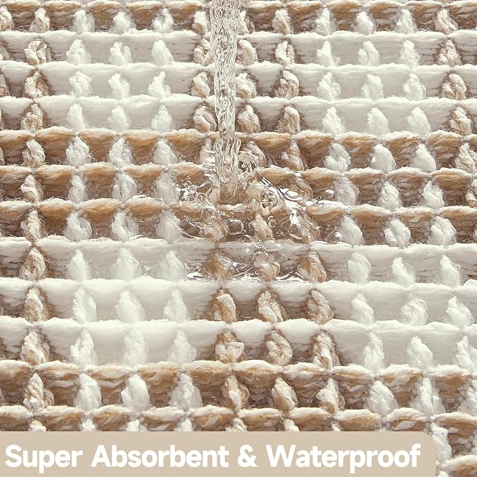 TYUU Waffle Bath Mat, Boho Bathroom Rugs Non Slip Washable Absorbent Checkered Bathroom Mat Quick Dry Farmhouse Bathroom Decor, 24"x16" Khaki and White