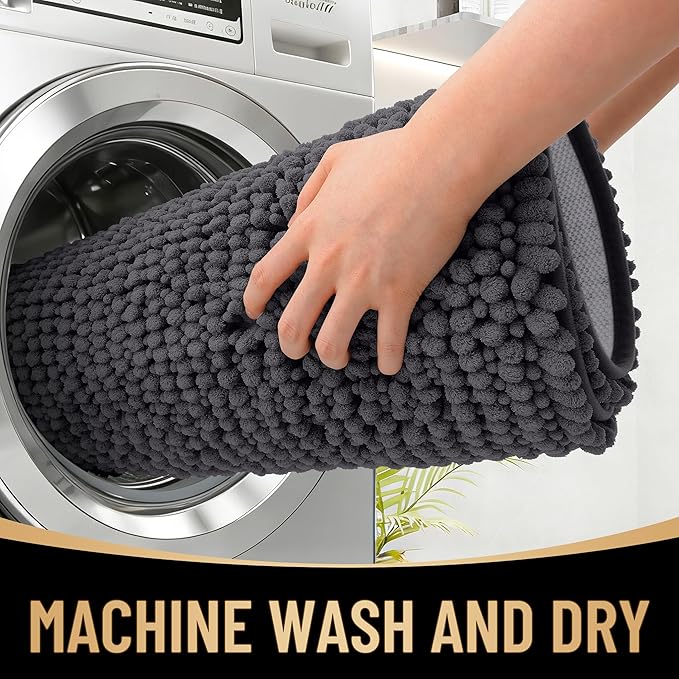 OLANLY Thick Bathroom Runner Rugs 44x24, Extra Soft Absorbent Chenille Bath Rugs, Rubber Backing, Machine Wash Dry, Long Bath Mats for Bathroom Floor, Tub and Shower, Home Decor Accessories, Dark Grey