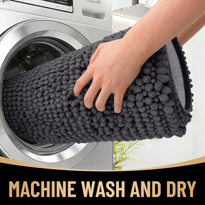 OLANLY Thick Large Bathroom Rugs 44x32, Extra Soft Absorbent Chenille Bath Rugs, Rubber Backing, Machine Wash Dry, Bath Mats for Bathroom Floor, Tub and Shower, Home Decor Accessories, Dark Grey