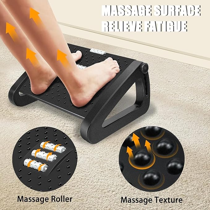 Foot Rest Under Desk Office, Six Heights Adjustable Foot Rest with Massage Roller for Leg Rests for Home,Office-Black