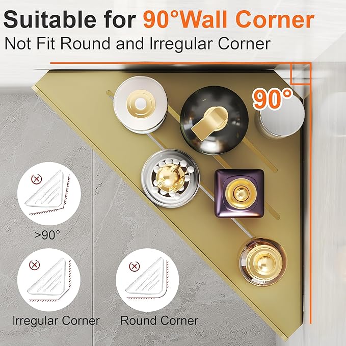 Corner Shower Shelves, 2-Tier Triangle Gold Shower Candy, 304 Stainless Steel Corner Shelf Will not Rust, Wall Mounted Caddy Shelves Easy to Install,Bathroom Storage Shelf for Toilet