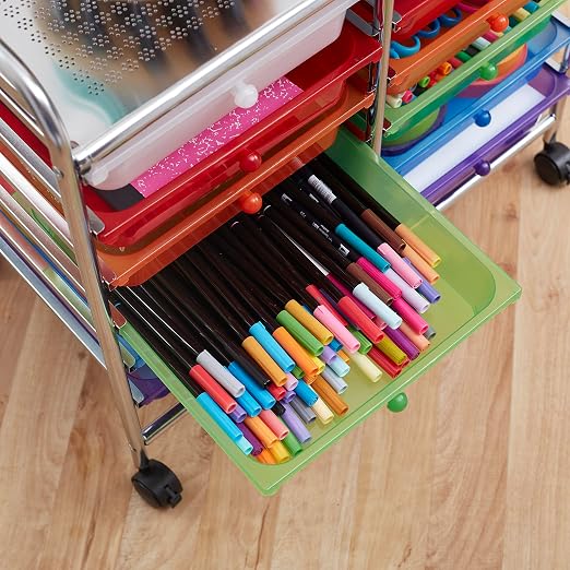 ECR4Kids 12-Drawer Value Mobile Storage Utility Cart, Craft Organizer, Assorted