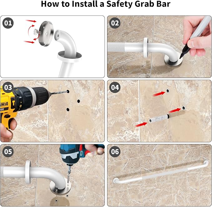48 Inch Anti Slip Handicap Grab Bars, Munzong Bathroom Grab Bar for Wall, White Knurled Handicap Balance Bar,Safety Hand Rail Support Elderly Senior Assist Bath Handle