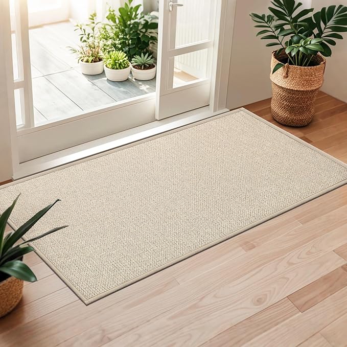LEKEEPGO Door Mat 24"x47", Non Slip Door Mat Indoor Entrance, Rubber Backing Front Indoor Door mats Washable Absorbent Low-Profile Doomat Entryway Entry Resist Dirt Inside Door Mats, Khaki
