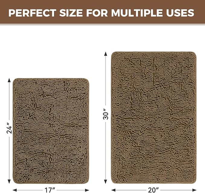 Bcoimo Bathroom Rug Set, Chenille Bathroom Rugs, Absorbent Non Slip Plush Bath Mats, Machine Washable Fast Drying Floor Mats for Tub, Shower, Sink, Vanity