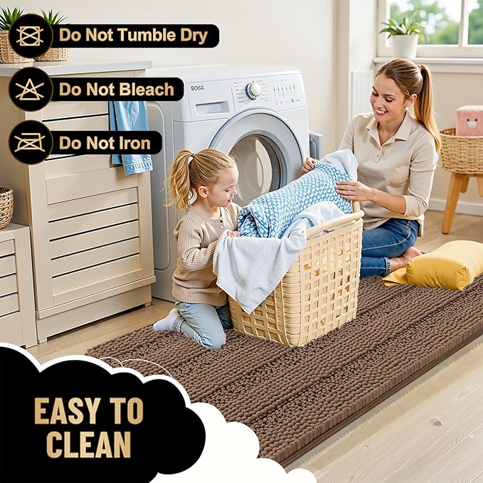 OLANLY Thick Bathroom Rugs 36x24, Extra Soft Absorbent Chenille Striped Bath Rugs, Rubber Backing, Machine Wash Dry, Bath Mats for Bathroom Floor, Tub and Shower, Home Decor Accessories, Mocha