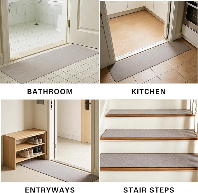 Bath Mat for Narrow Spaces, Super Absorbent Doorway Floor Mat, Non-Slip Threshold Rugs Fit for Under Door, Cuttable Ultra Thin Bath Mat (Light Grey, 1' x 3'3" (Rectangular with Round Corner))