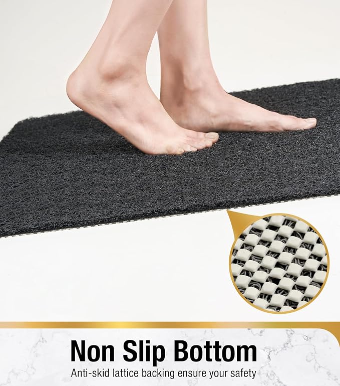 HITSLAM Bathtub Mat Non Slip, 35 x 16 Inch Long Soft PVC Loofah Shower Mat, Bath Mat for Tub Without Suction Cups, Quick Drying Bath Tub Mat for Shower and Bathroom, Easy to Clean, Black