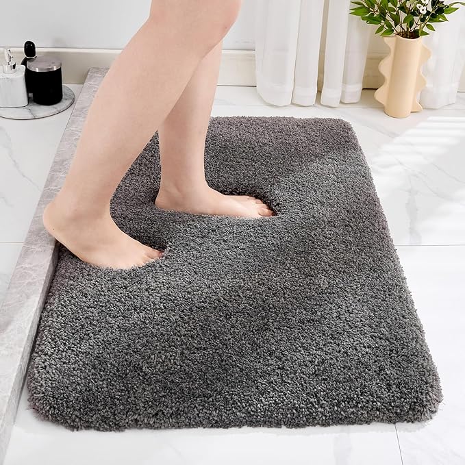 Disolla Bathroom Rug 20x32 - Non-Slip Plush Thick Bath Mat, Highly Absorbent & Ultra Soft Fluffy Floor Mat, Machine Washable for Shower and Tub, Dark Grey
