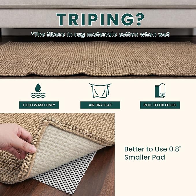 KOZYFLY Washable Area Rug 5x7 ft Rubber Backed Non Slip Rugs for Living Room Braided Cotton Bedroom Rug Woven Office Rugs Indoor Floor Carpets for Dining Bedroom Living Room, Orange Beige/Tan/Brown