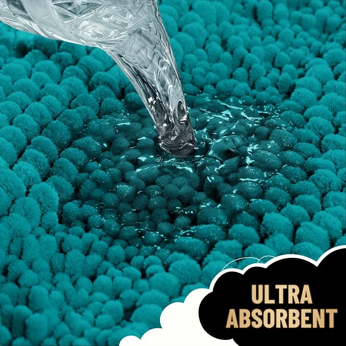 OLANLY Thick Small Bathroom Rugs 24x16, Extra Absorbent Chenille Striped Bath Rugs, Rubber Backing, Machine Wash, Bath Mats for Bathroom Floor, Tub and Shower, Home Decor Accessories, Deep Lake