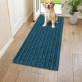 Smiry Dog Door Mat for Muddy Paws 47x17, Absorbent Dirt Trapper, Non-Slip Washable Chenille Entryway Rug for Inside Floor, Atlantic Blue, Layered Pattern