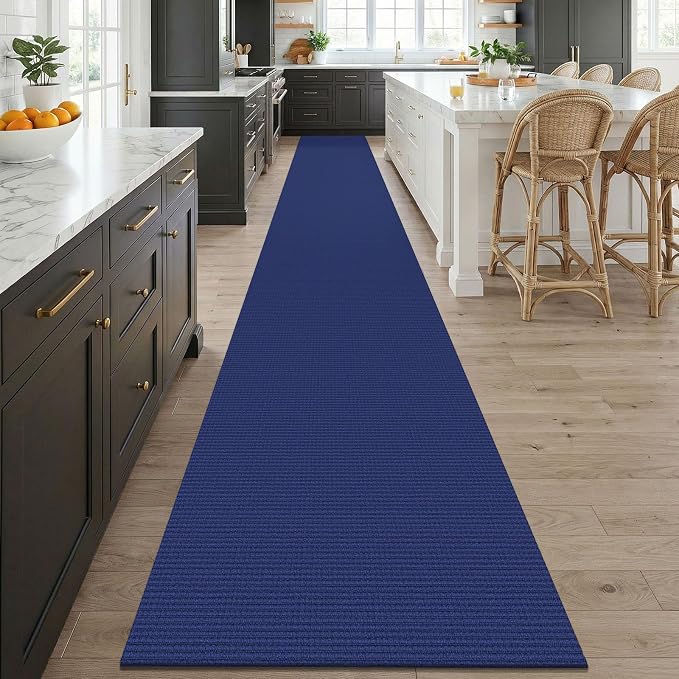KOZYFLY Braided 2.5'x20' Runners Rugs for Hallway, Extra Long Washable Runner Rug, Woven Non Slip Kitchen Runner, Cotton Entryway Rug, Floor Carpet for Entry, Aisle, Hall, Royal Blue/Navy