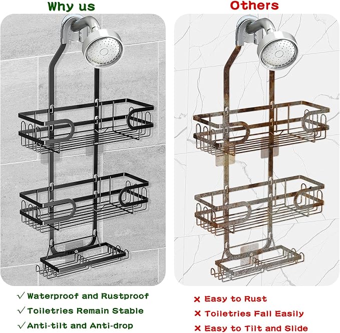 Shower Caddy Hanging, Shower Caddy Hanging Bathroom Shower Organizer, Long Bathroom Shower Organizer Hanger Rack with Hooks,Soap Holder