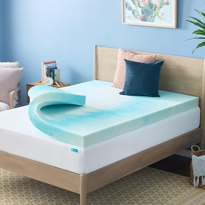 Linenspa 4 Inch Swirl Gel Memory Foam Mattress Topper, Queen Size – Cooling Gel Infused, Ventilation Holes – Pressure Relieving Bed Topper – CertiPUR Certified