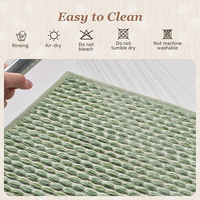 AMOAMI Unique Woven Bathroom Runner Rug, Super Absorbent Non Slip Bath Mats for Bathroom Textured Bathroom Mat Quick Dry Boho Rugs Runners for Hallyways Kitchen Bedroom Beside Tub, 2' x 6', Sage