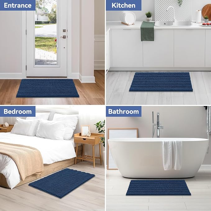 Bcoimo Large Bathroom Rug, Chenille Bath Mat with High Low Pile Design, Soft Absorbent Non Slip Bath Rug, Machine Washable Quick Dry Mat for Shower, Tub, Sink and Vanity