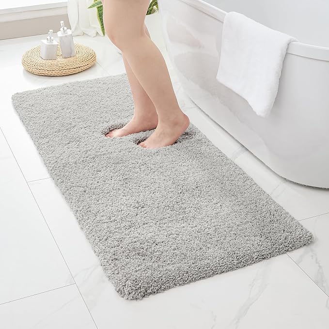 Disolla Grey Bathrom Runner Rug 24x70 - Extra Large Soft Plush Bath Mat, Thick Long Non-Slip Shaggy Floor Mat, Ultra-Absorbent for Master Bathroom Vanity