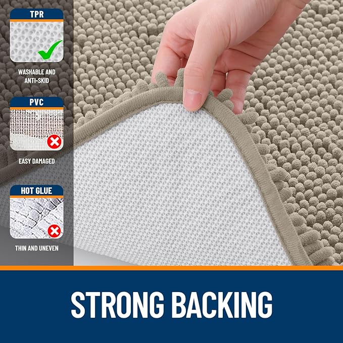 OLANLY Bathroom Runner Rugs 44x24, Soft Absorbent Chenille Bath Rugs, Rubber Backing Quick Dry, Machine Washable Long Bath Mats for Bathroom Floor, Tub and Shower, Home Decor Accessories, Warm Taupe