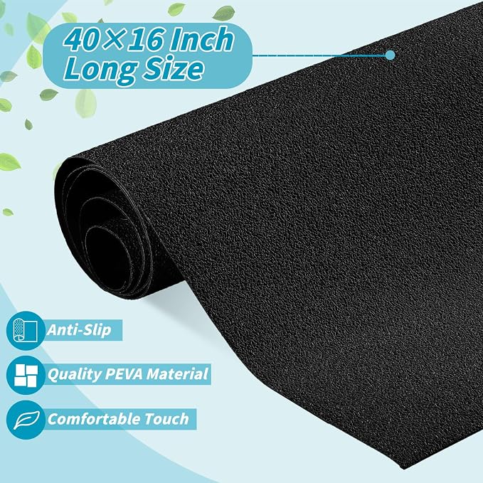 Dunzoom 16" x 40" Non Slip Bathtub Mat with Drain Cut Out Anti Slipping Non Skid Safe Tub Mat Adhesive Peel and Stick Bath Tub Mat PEVA Tub Sticker for Shower Floor Boat Wet Areas(Black)