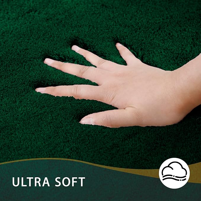MINIDEAR Toilet Rugs 24x20 - U Shaped Dark Green Thick Memory Foam Contour Rugs,Plush Fluffy, Non-Slip, Quick Dry, Absorbent Washable Floor Microfiber Mat for Home Decor Accessories