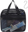 F-color Mesh Shower Caddy Portable with Zipper -Dorm Room Essentials for Guys Girls with S Hook, Shower Bag Basket Tote for College Camping Toiletry Bathroom, Black