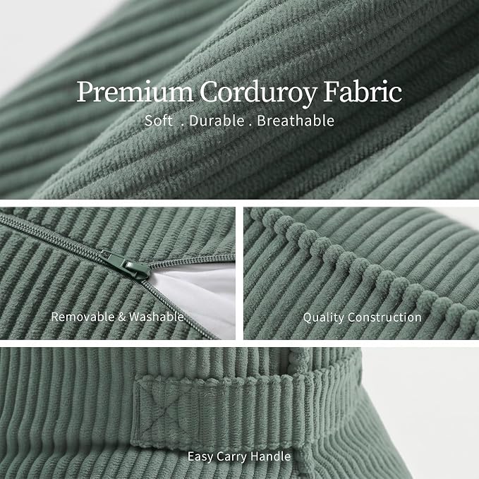 Pat. Pend. Corduroy Lumbar Support Pillow for Sitting and Posture Support, Triangle Cushion for Bed, Sofa or Couch, Reading Back Pillow with Removable Washable Cover, Peacock Blue