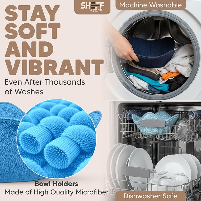 Sheff Microwave Bowl Cozy Holders Set of 4 - Durable and Reliable for Hot and Cold Plates and Dishes - Ideal Household Gift (Blue, 7 inch)