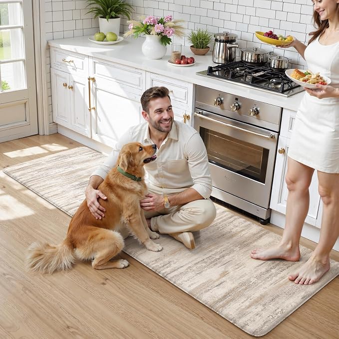 KIMODE Anti Fatigue Kitchen Mats 24"x71", Boho Abstract Kitchen Runner Rugs, Cushioned Non Skid Kitchen Mats for Floor, Comfort Kitchen Floor Mats for Sink Laundry Desk Light Brown
