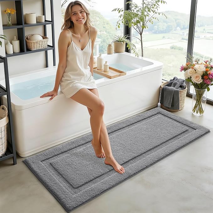 LUMI Extra Large Ultra Soft Bathroom Rugs Non Slip with Rubber Backing, Absorbent Washable Bath Mat Quick Dry, Upgraded Premium Microfiber Plush Carpet for Bathtub and Shower Floor, Dark Grey, 24x60